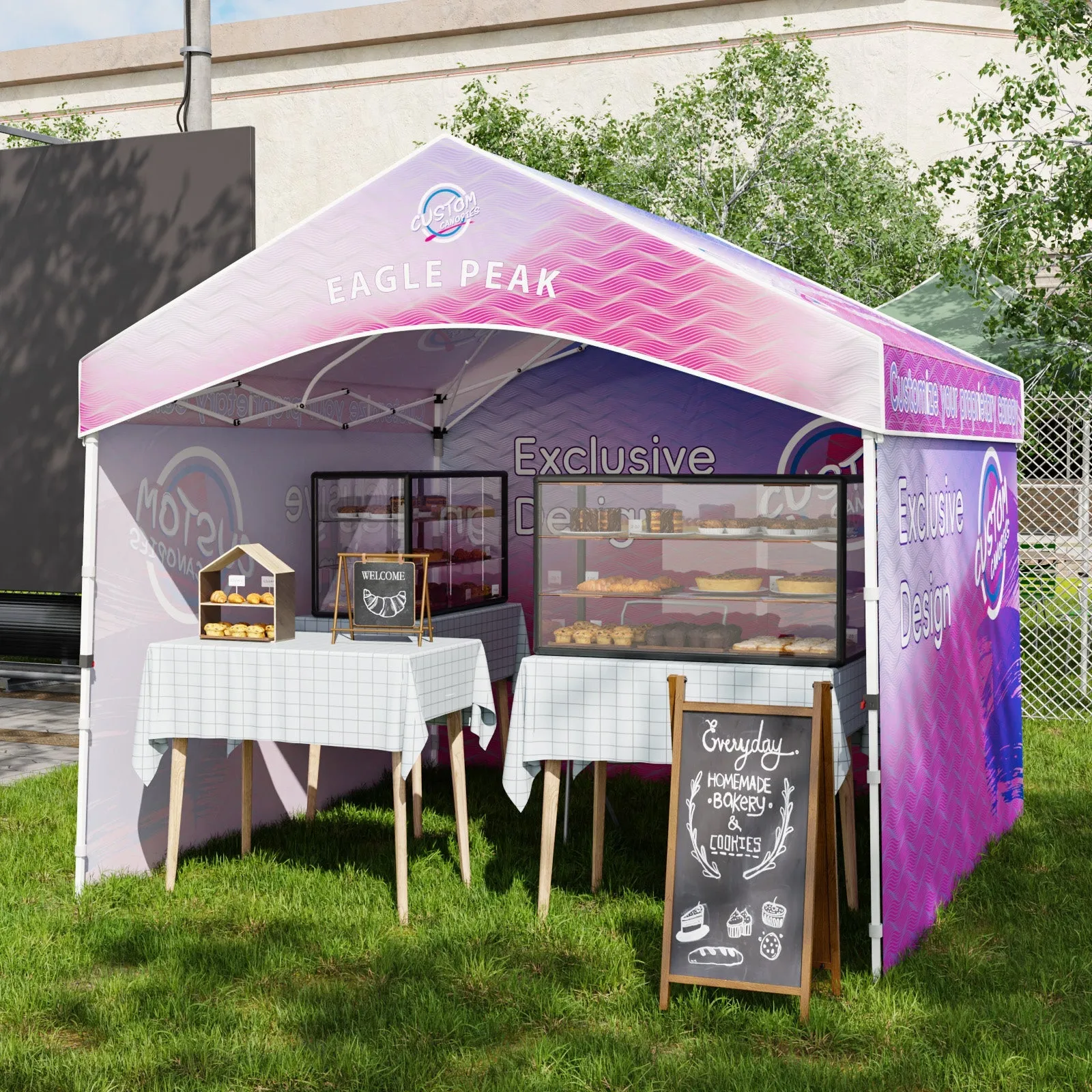 10x10 Alps Custom Commercial Canopy with 3 Wall Panels and Gable Roof, Pop Up Custom Canopy Tent with Logo