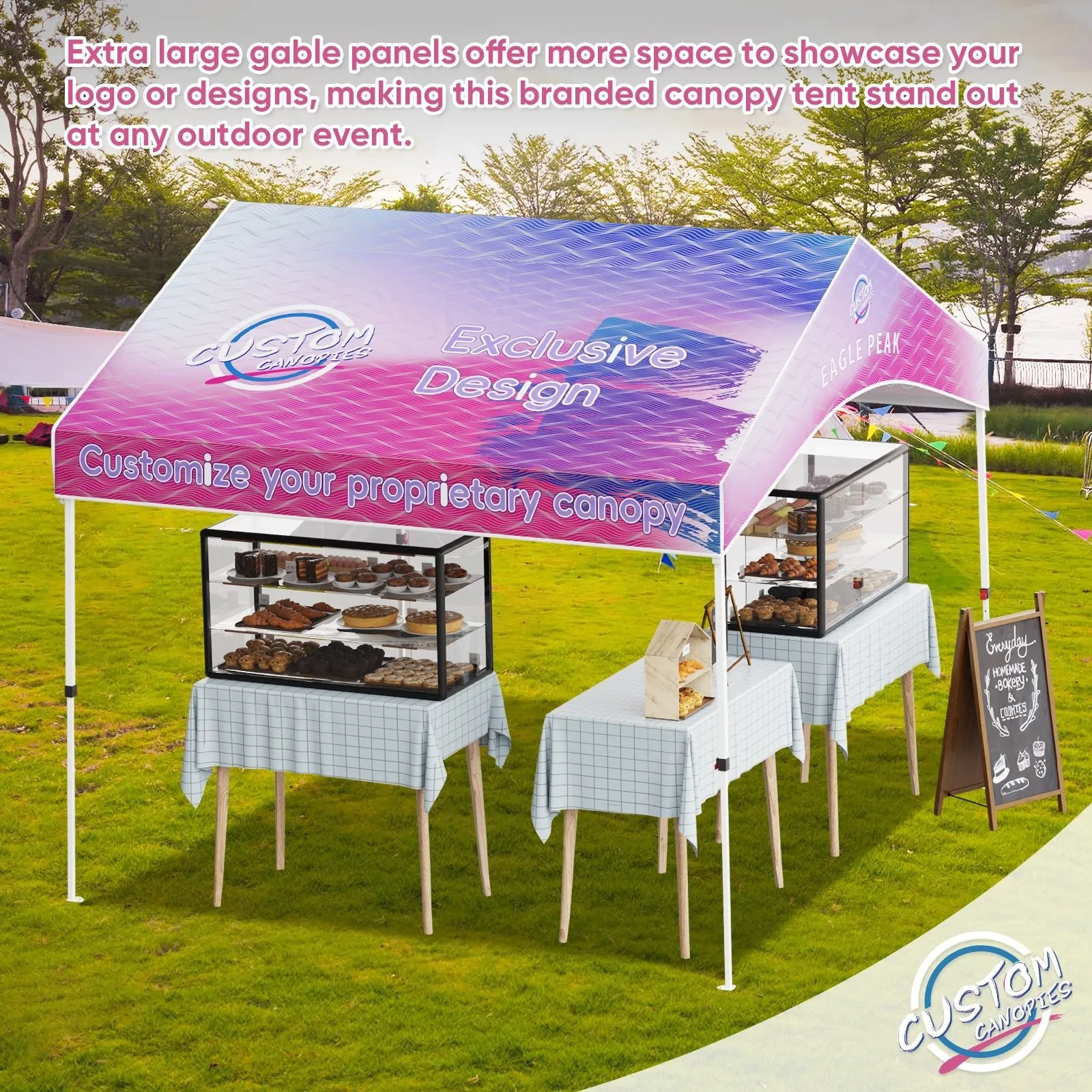 10x10 Alps Custom Commercial Canopy with 3 Wall Panels and Gable Roof, Pop Up Custom Canopy Tent with Logo