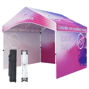 10x10 Alps Custom Commercial Canopy with 3 Wall Panels and Gable Roof, Pop Up Custom Canopy Tent with Logo