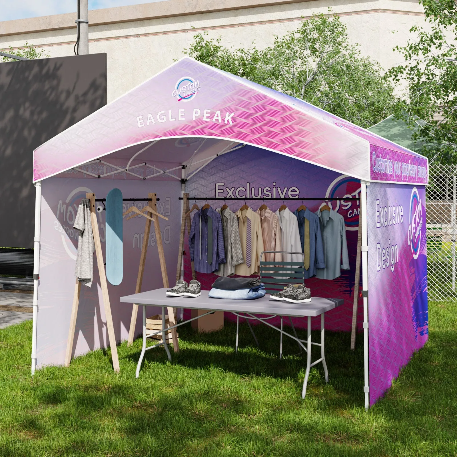 10x10 Alps Custom Commercial Canopy with 3 Wall Panels and Gable Roof, Pop Up Custom Canopy Tent with Logo