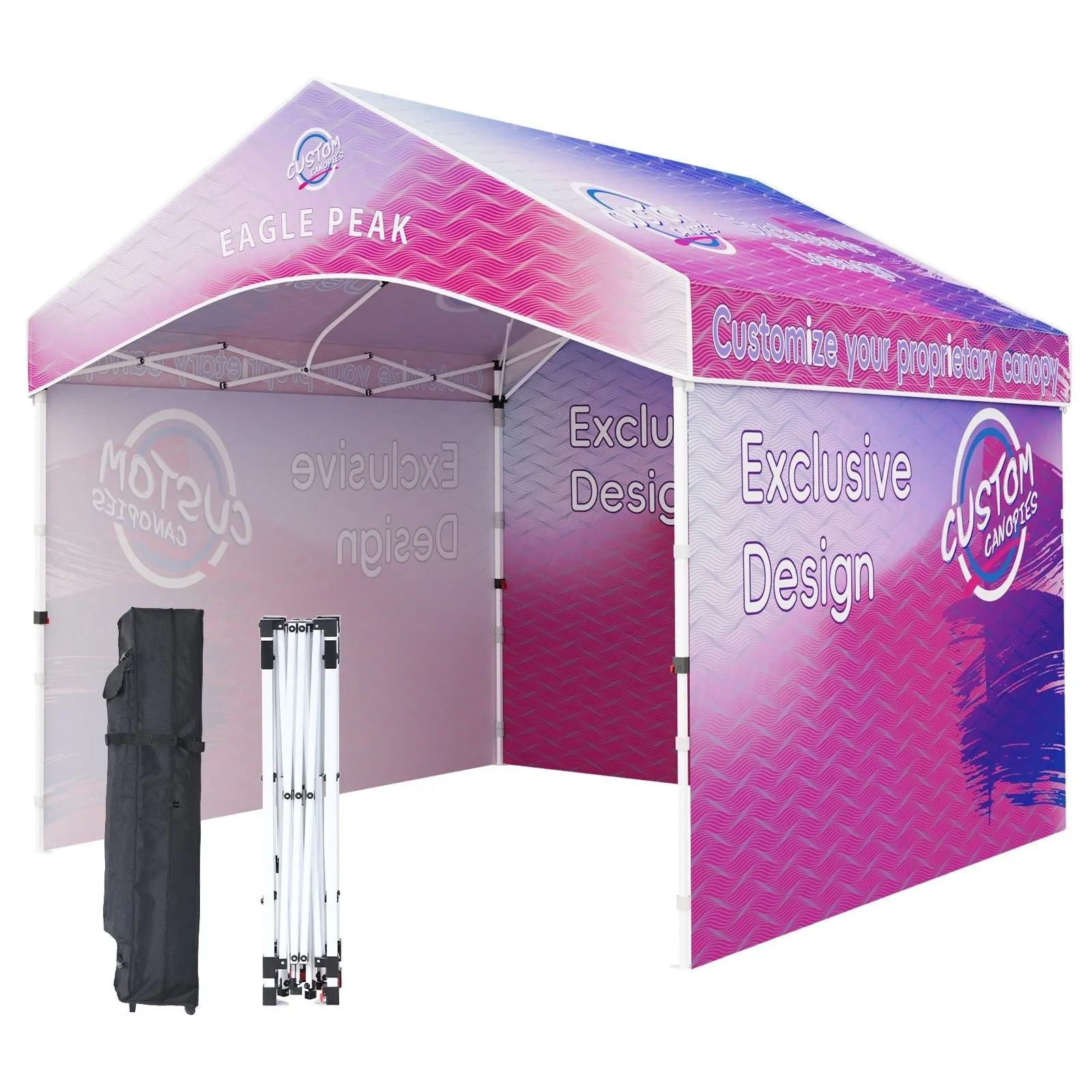 10x10 Alps Custom Commercial Canopy with 3 Wall Panels and Gable Roof, Pop Up Custom Canopy Tent with Logo