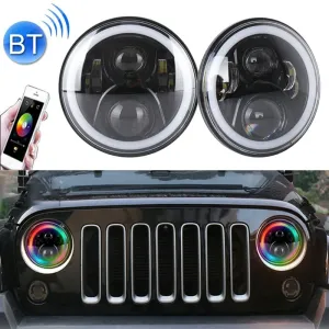 2 Pcs 7 Inch LED Headlight | DC 12V | 6000K-6500K | 50W | CREE LED | Jeep Wrangler / Harley | Bluetooth & App Control | Black