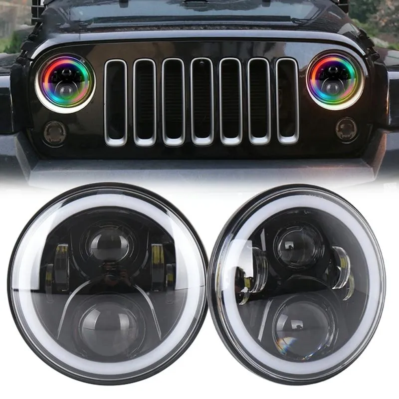 2 Pcs 7 Inch LED Headlight | DC 12V | 6000K-6500K | 50W | CREE LED | Jeep Wrangler / Harley | Bluetooth & App Control | Black