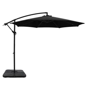 3m Umbrella | w/Base | Outdoor Cantilever Beach Garden Patio Parasol | Black