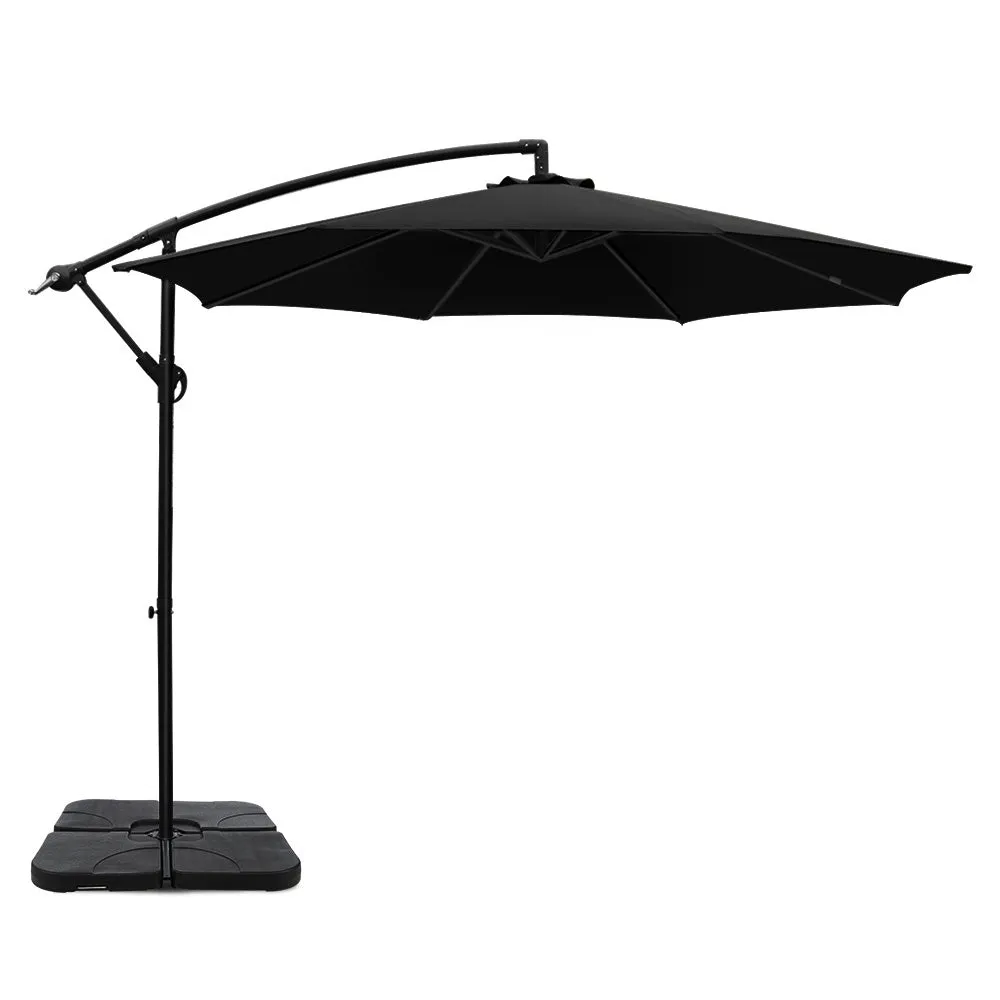 3m Umbrella | w/Base | Outdoor Cantilever Beach Garden Patio Parasol | Black