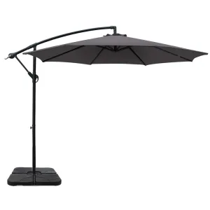 3m Umbrella | w/Base | Outdoor Cantilever Beach Garden Patio Parasol | Charcoal