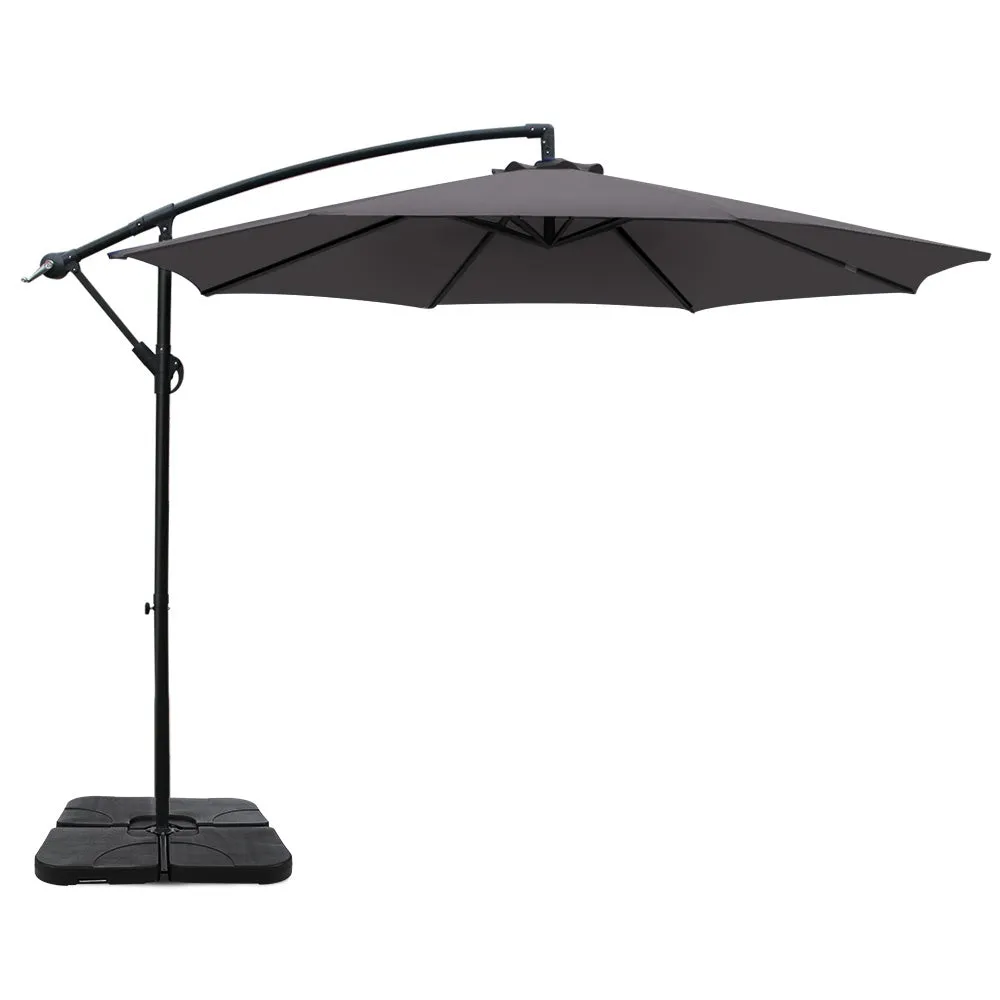 3m Umbrella | w/Base | Outdoor Cantilever Beach Garden Patio Parasol | Charcoal