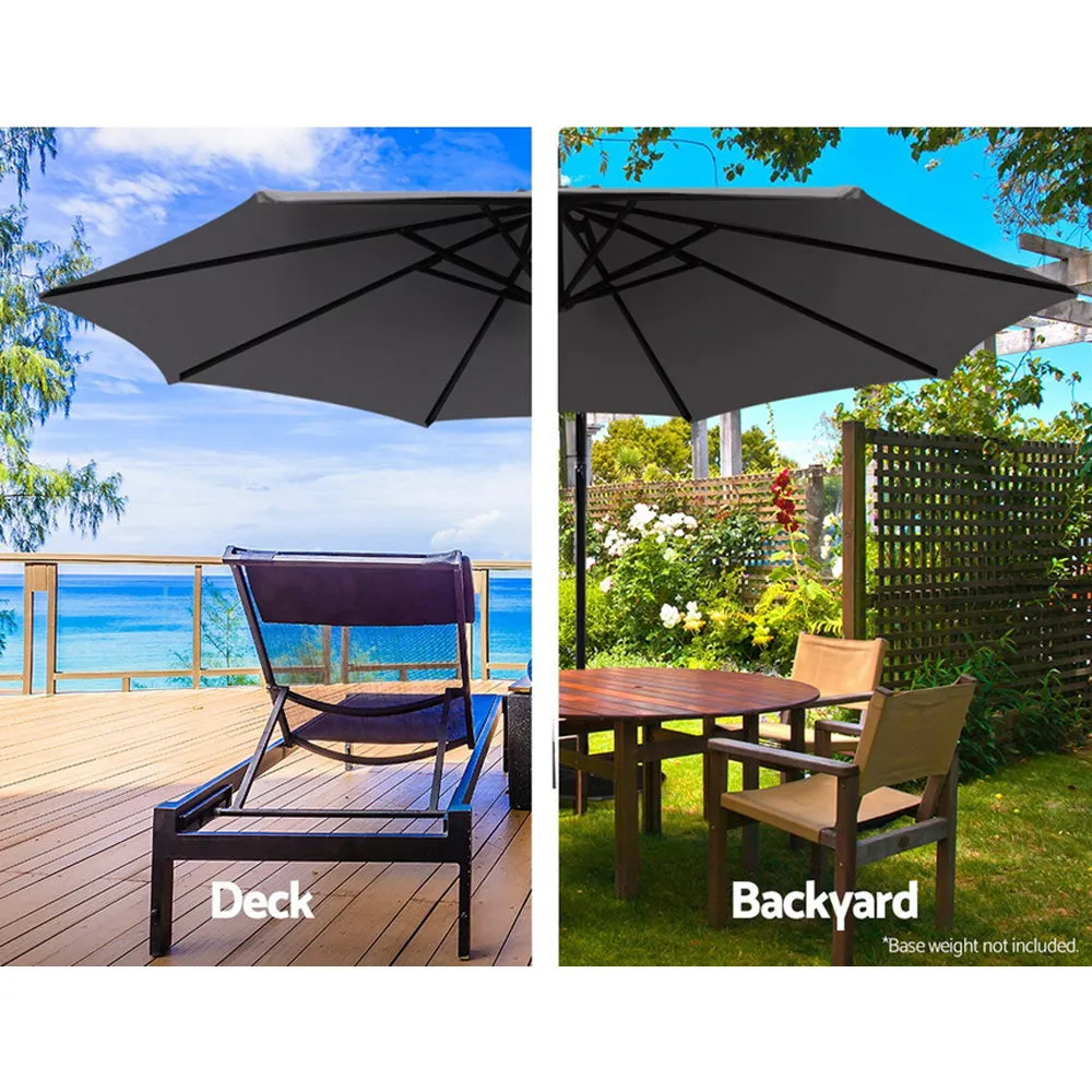 3m Umbrella | w/Base | Outdoor Cantilever Beach Garden Patio Parasol | Charcoal