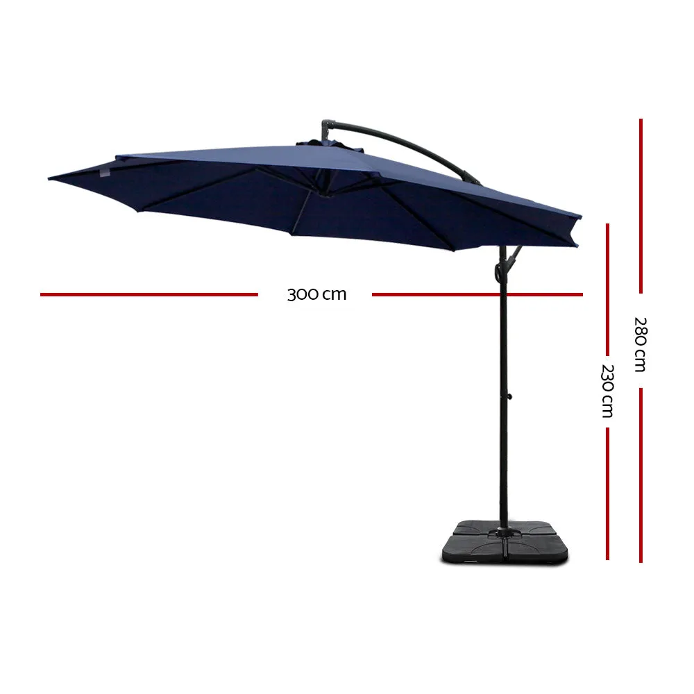 3m Umbrella | w/Base | Outdoor Cantilever Beach Garden Patio Parasol | Navy