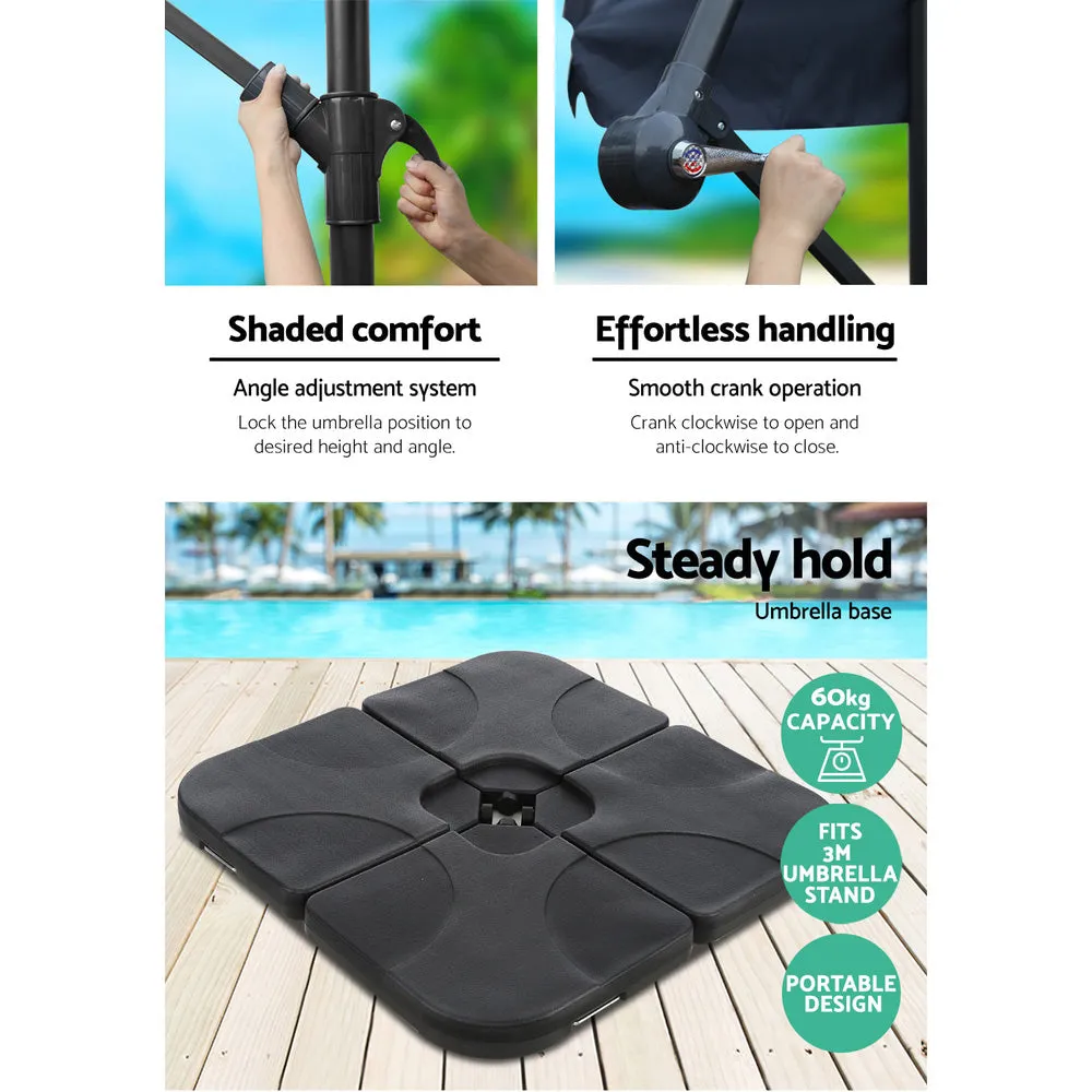 3m Umbrella | w/Base | Outdoor Cantilever Beach Garden Patio Parasol | Navy