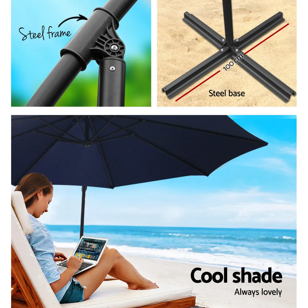 3m Umbrella | w/Base | Outdoor Cantilever Beach Garden Patio Parasol | Navy