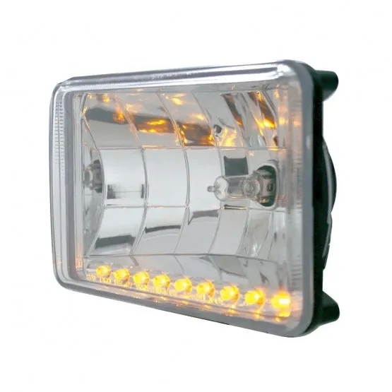 4" x 6" Crystal Headlight w/ 9 Amber LED Position Light