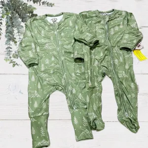 Baby Boys Double Zipper Soft Sleeper - Green Doodle Mountain Camp