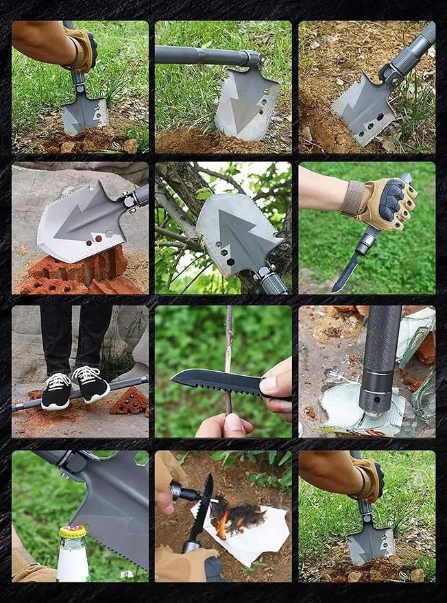Backpacking Trowel Folding Survival Shovel, Multifunctional Camping Shovel, 180 Degree Tactical Shovel - Unbreakable Military Shovel for Backpacking, Hiking, Hunting, Car Emergency (Black2)