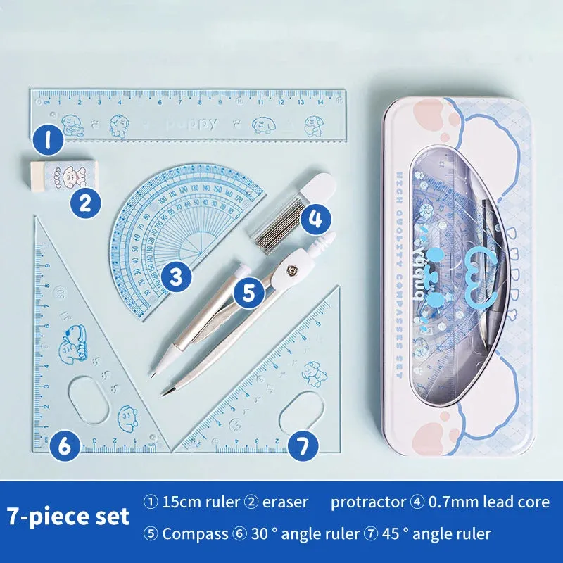 Cartoon Cute Student Rulers Protractor Compass Clear Scale Precise Accurate Math Geometry Set Stationery School Supplies