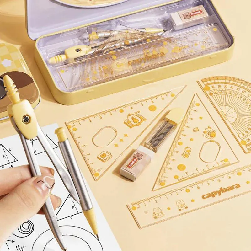 Cartoon Cute Student Rulers Protractor Compass Clear Scale Precise Accurate Math Geometry Set Stationery School Supplies