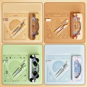Cartoon Cute Student Rulers Protractor Compass Clear Scale Precise Accurate Math Geometry Set Stationery School Supplies