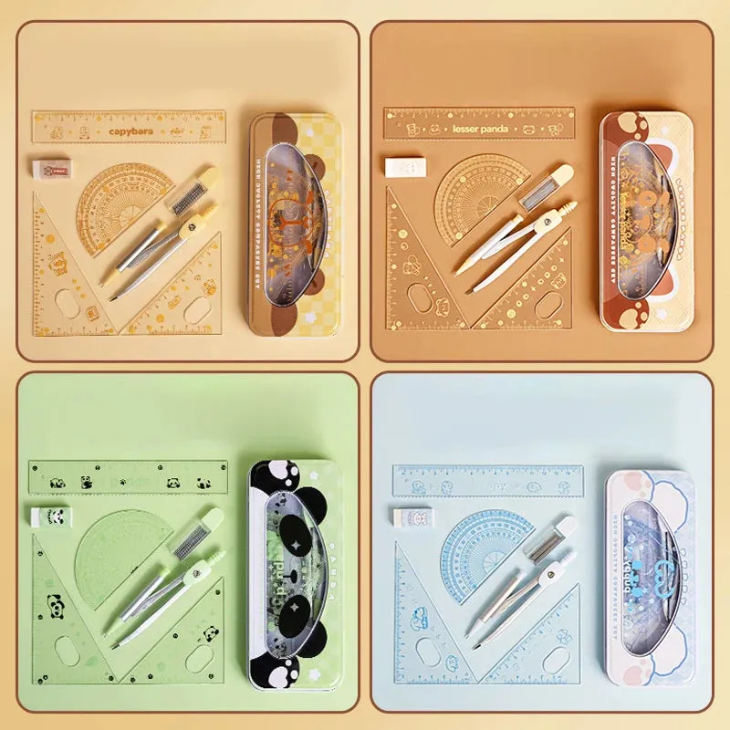 Cartoon Cute Student Rulers Protractor Compass Clear Scale Precise Accurate Math Geometry Set Stationery School Supplies