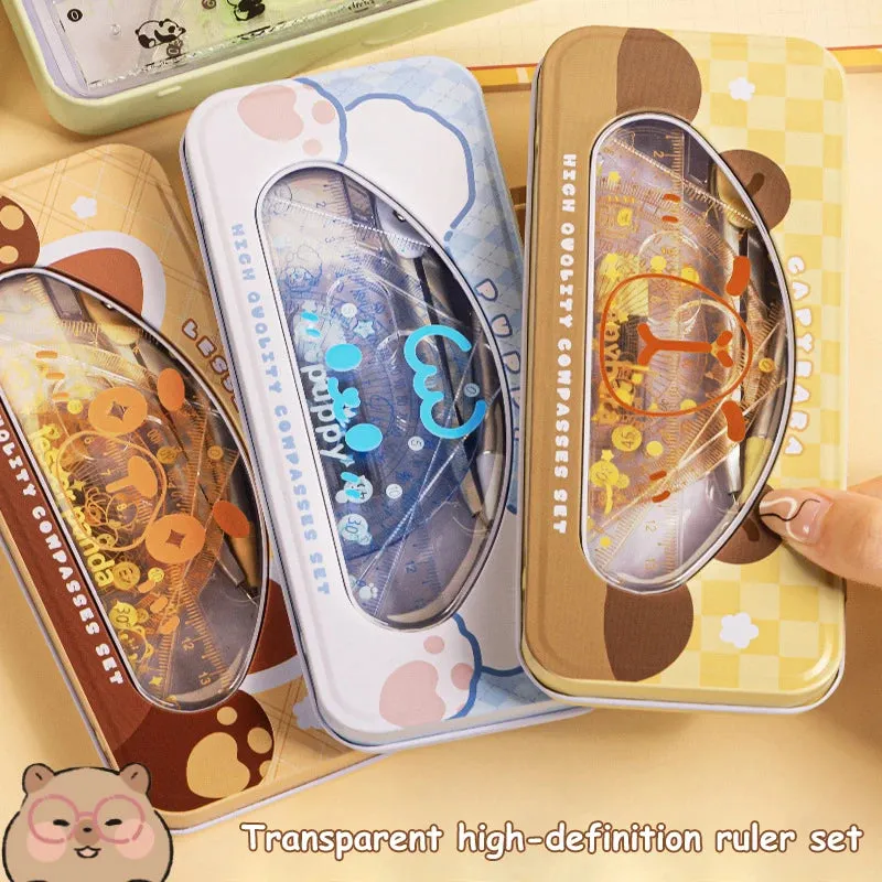 Cartoon Cute Student Rulers Protractor Compass Clear Scale Precise Accurate Math Geometry Set Stationery School Supplies