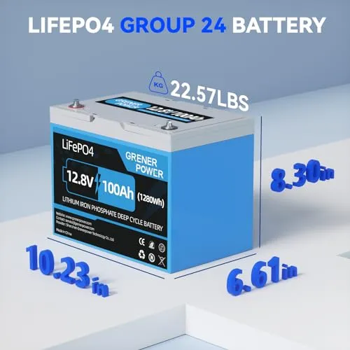 GrenerPower 12.8V 100Ah LiFePO4 Battery, Built-in 100A BMS, Max.1280Wh Lithium Iron Phosphate Battery with Up to 15000 Cycles & 10 Years Lifespan for RV, Camper, Solar Energy, Off Grid, Trolling Motor