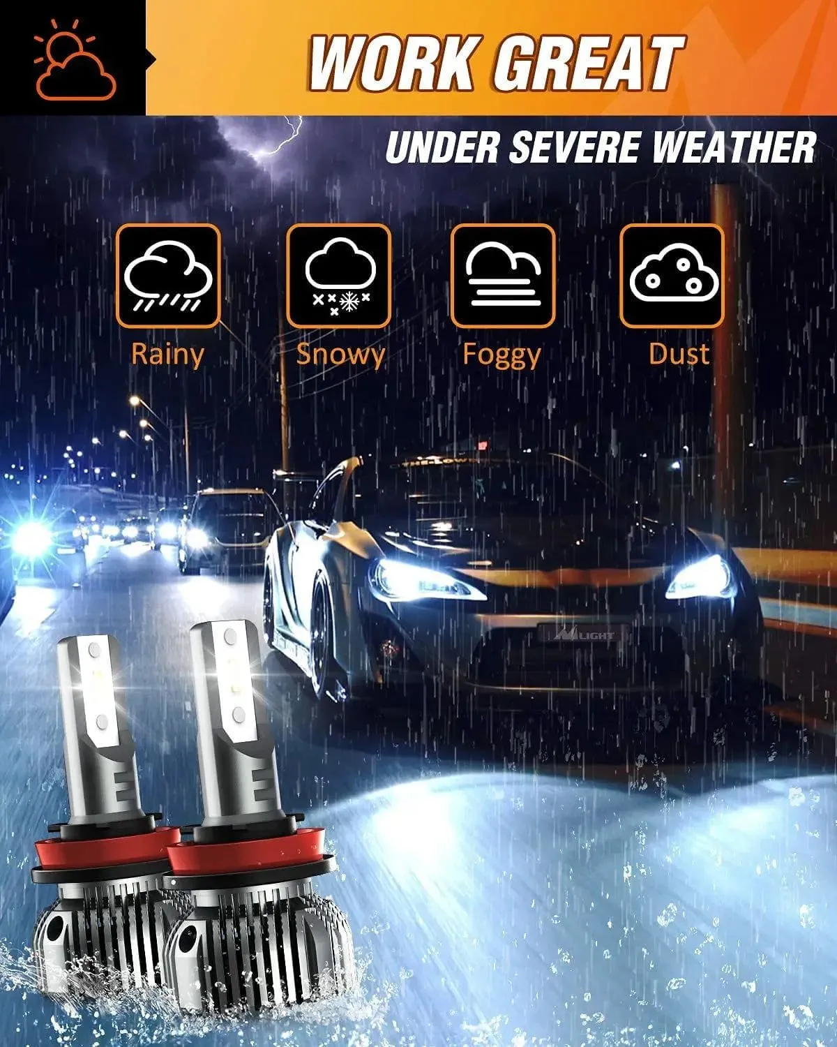 H11/H9/H8 LED Headlight Bulbs E20 Series 50W 10000LM 6000K IP67 | 2 BULBS