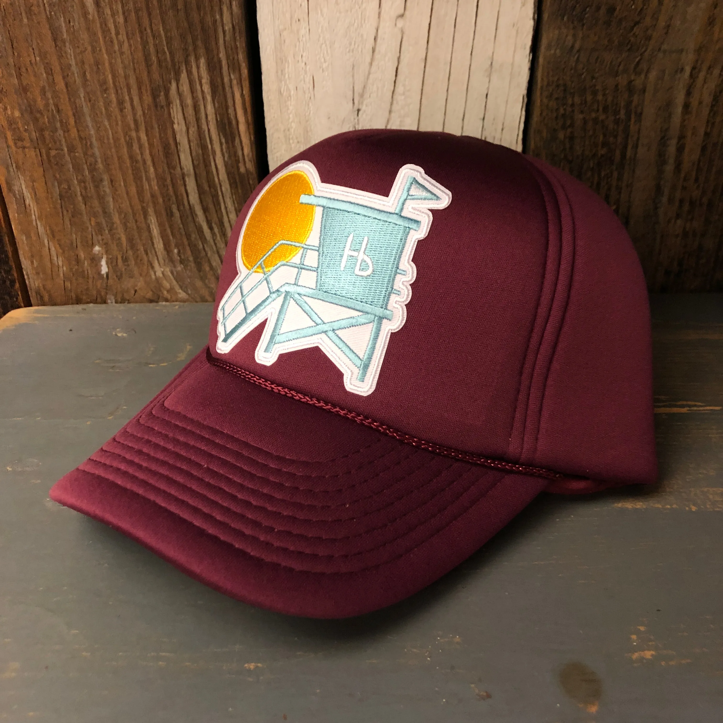 Hermosa Beach LIFEGUARD TOWER Winter All Foam Cap Hat - Maroon