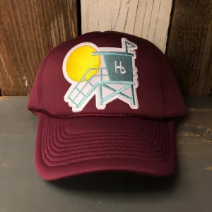 Hermosa Beach LIFEGUARD TOWER Winter All Foam Cap Hat - Maroon