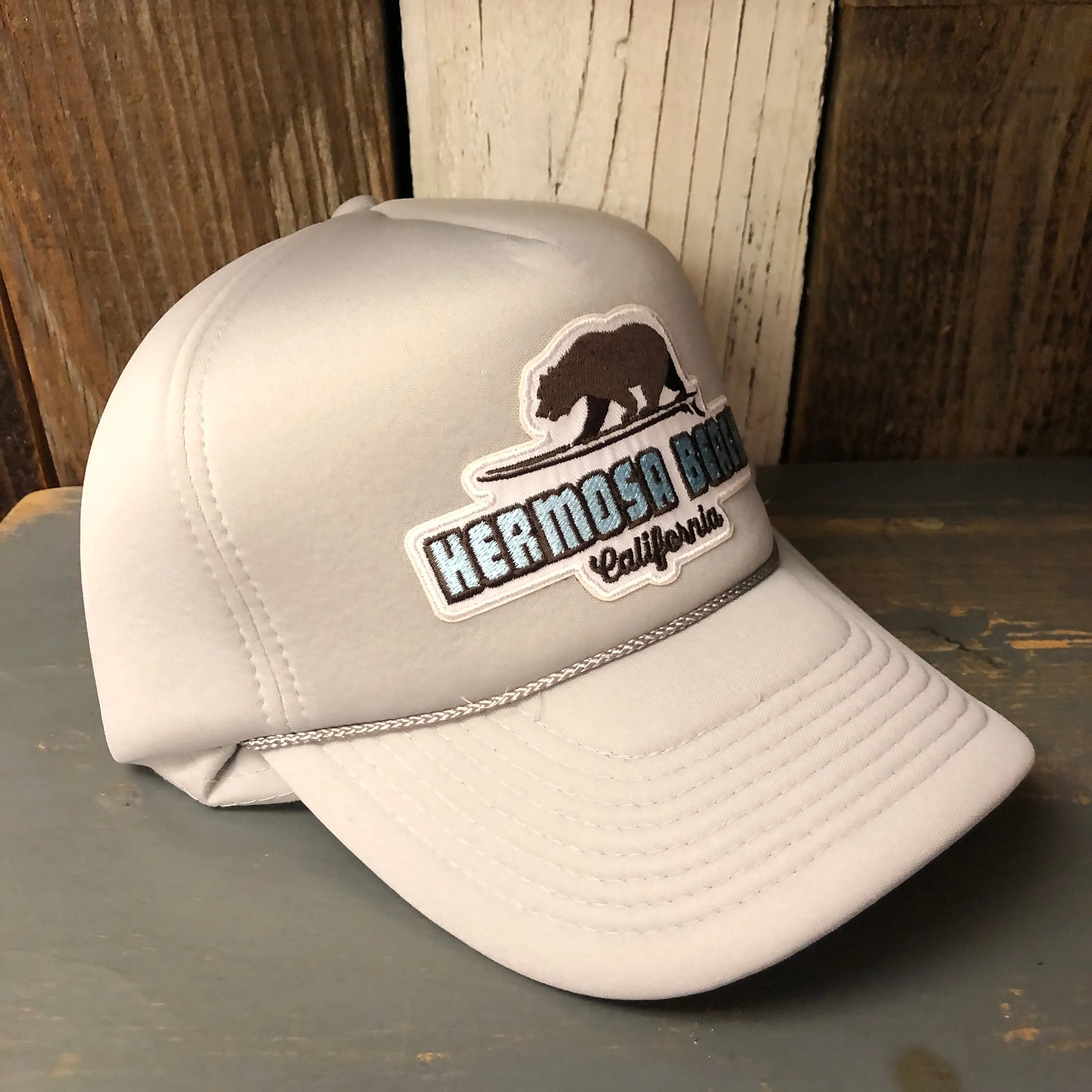 Hermosa Beach SUFING GRIZZLY BEAR Winter All Foam Cap Hat - Grey