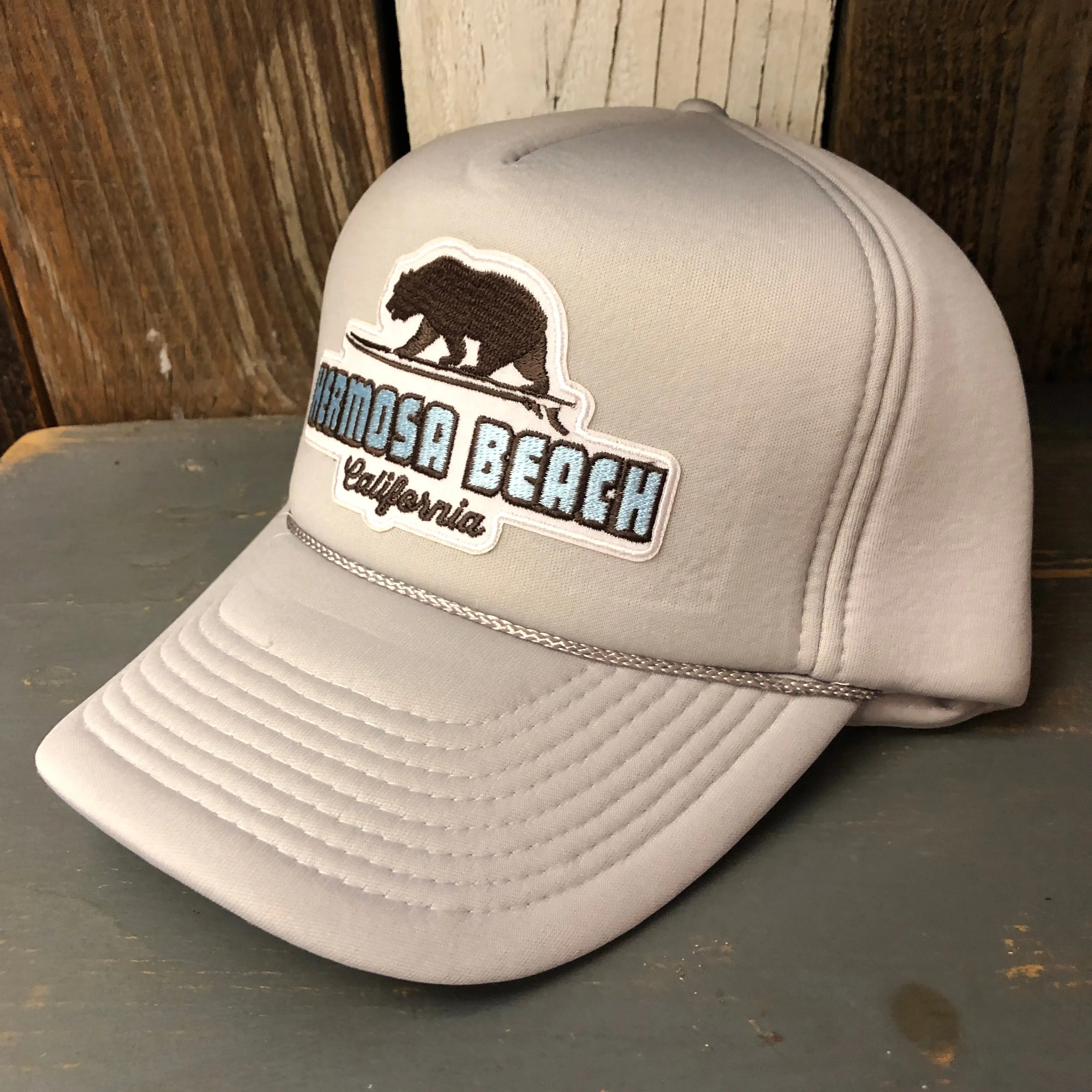 Hermosa Beach SUFING GRIZZLY BEAR Winter All Foam Cap Hat - Grey