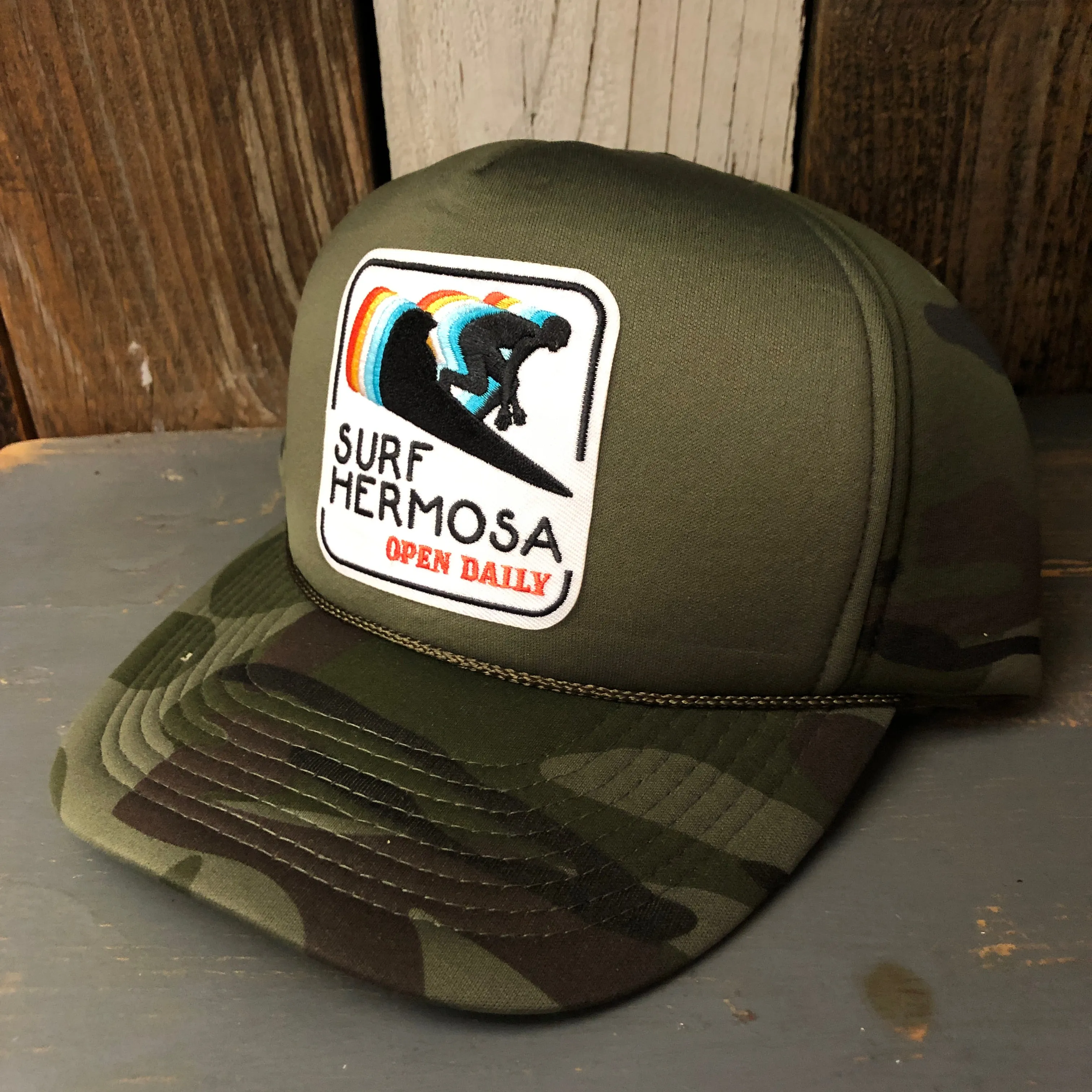Hermosa Beach SURF HERMOSA :: OPEN DAILY Camo Winter All Foam Cap Hat - Forest Camo