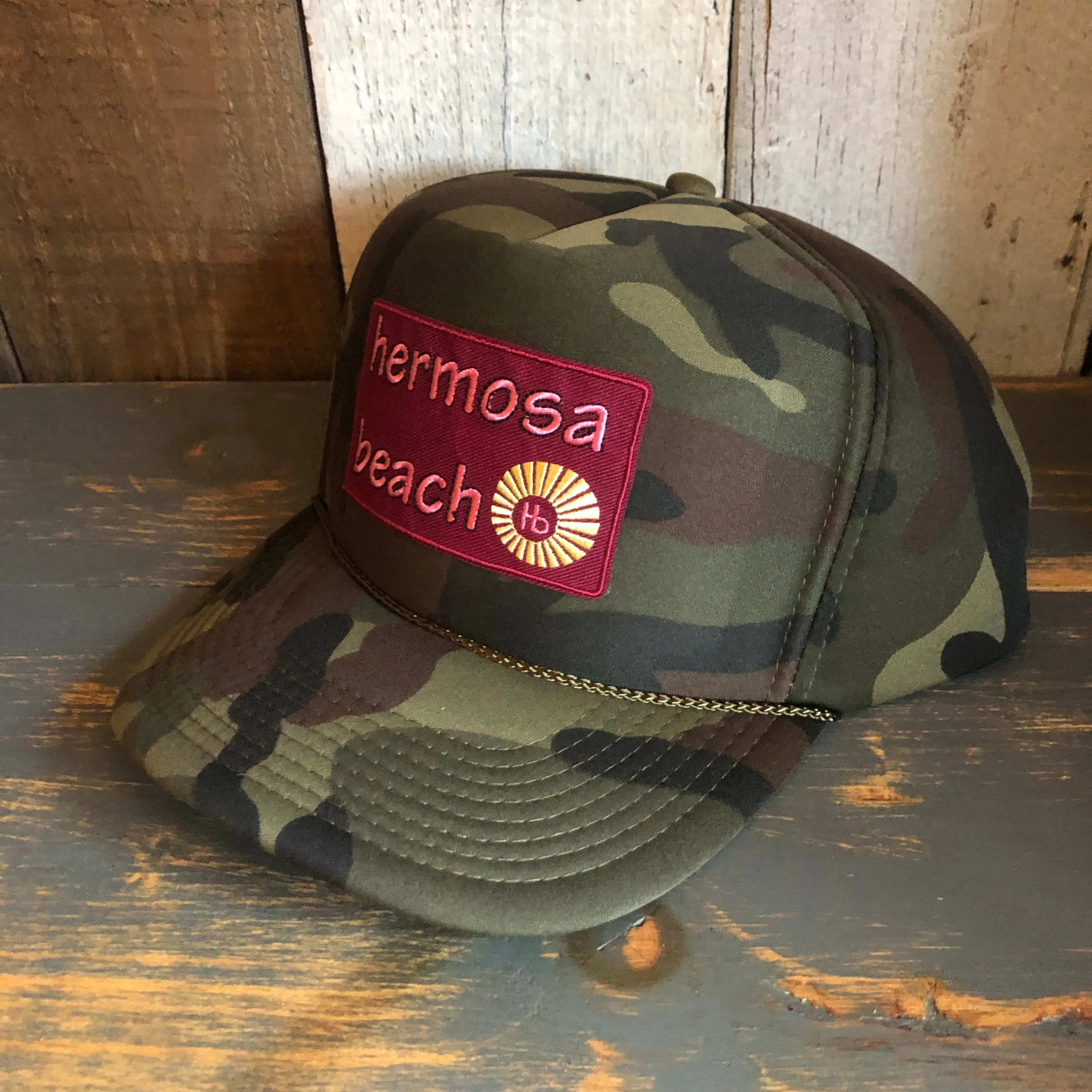 Hermosa Beach WELCOME SIGN Camo Winter All Foam Cap Hat - Full Forest Camouflage
