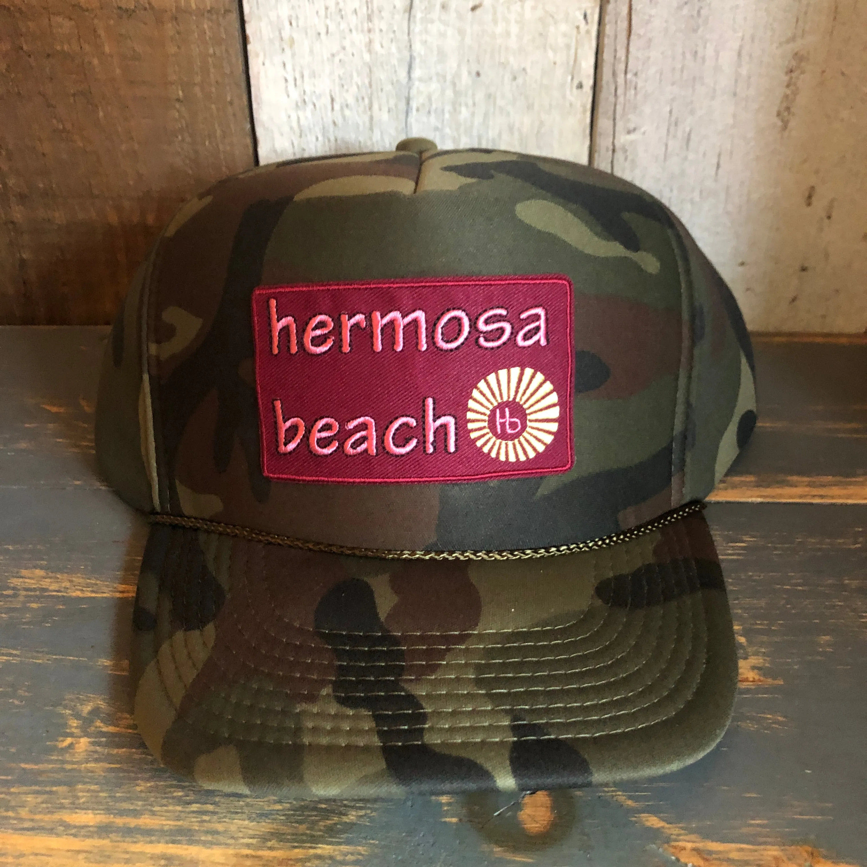 Hermosa Beach WELCOME SIGN Camo Winter All Foam Cap Hat - Full Forest Camouflage