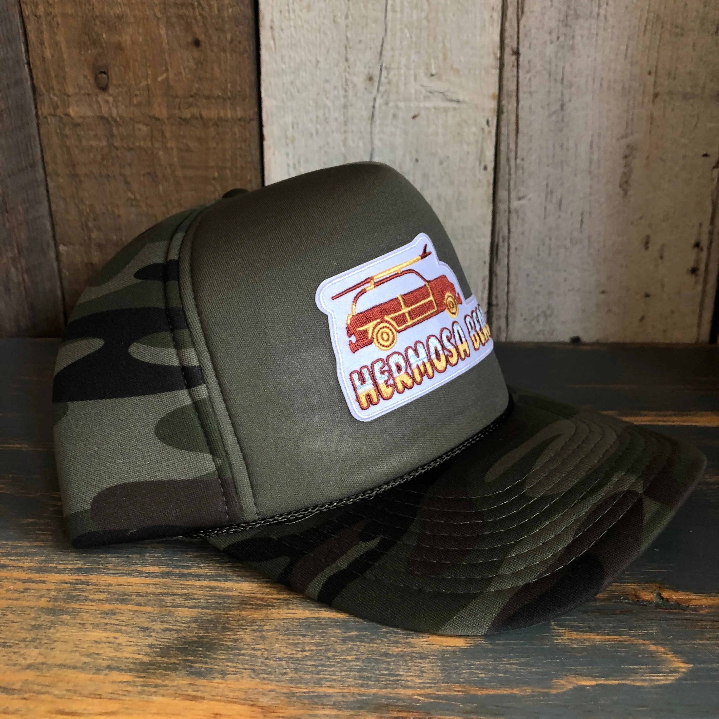 Hermosa Beach WOODIE Camo Winter All Foam Cap Hat - Forest Camo/Olive