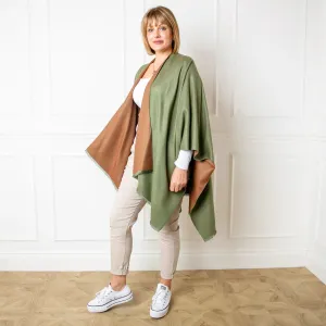Khaki & Mocha Tess Reversible Poncho Wrap by Tilley and Grace