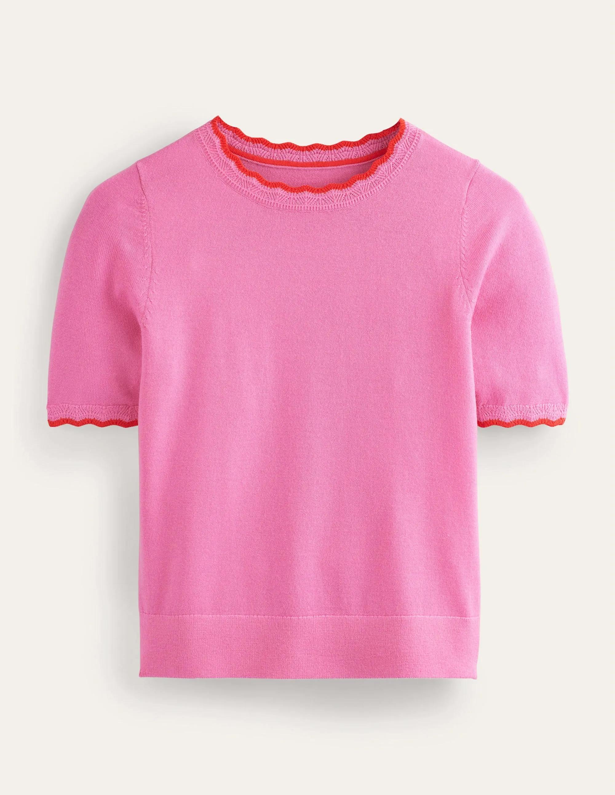 Merino Scalloped T-shirt-Mid Pink