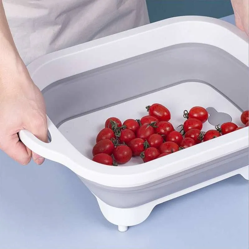 Multifunction Collapsible Cutting Board Dish Tub 3 In1 Folding Sink Drain Basket Outdoor Camp Portable Draining Basket