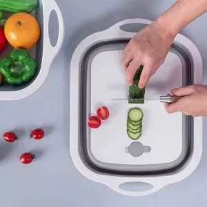 Multifunction Collapsible Cutting Board Dish Tub 3 In1 Folding Sink Drain Basket Outdoor Camp Portable Draining Basket
