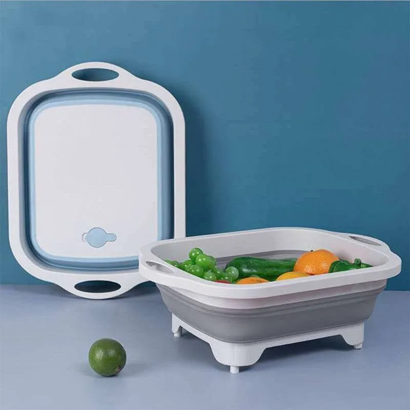 Multifunction Collapsible Cutting Board Dish Tub 3 In1 Folding Sink Drain Basket Outdoor Camp Portable Draining Basket