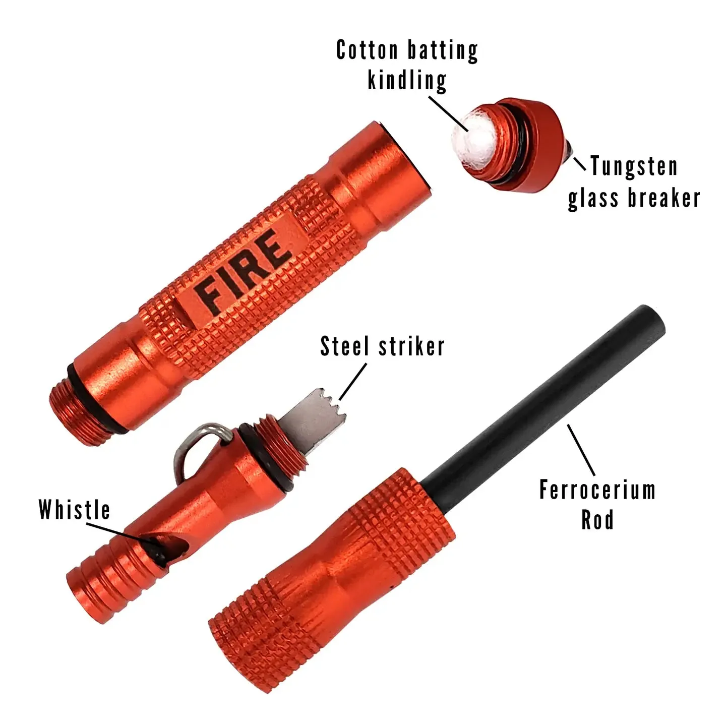 "Fire Starter" Emergency Whistle &amp; Glass Breaker Multifunction Tool