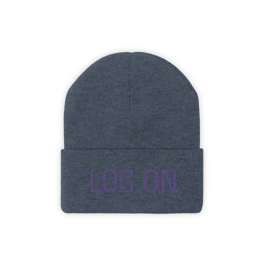"Log On" Purple Letters Knit Beanie #VezzyWorld 