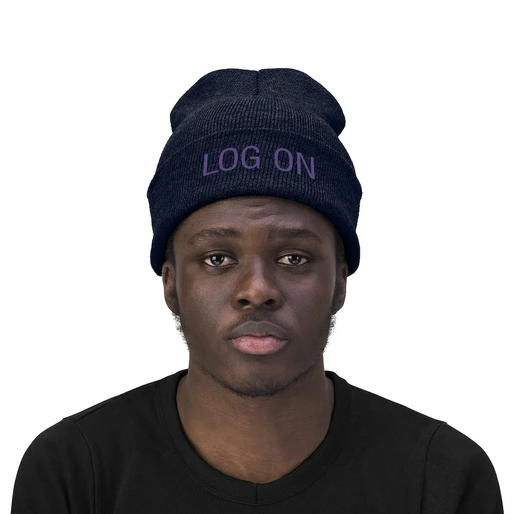 "Log On" Purple Letters Knit Beanie #VezzyWorld 