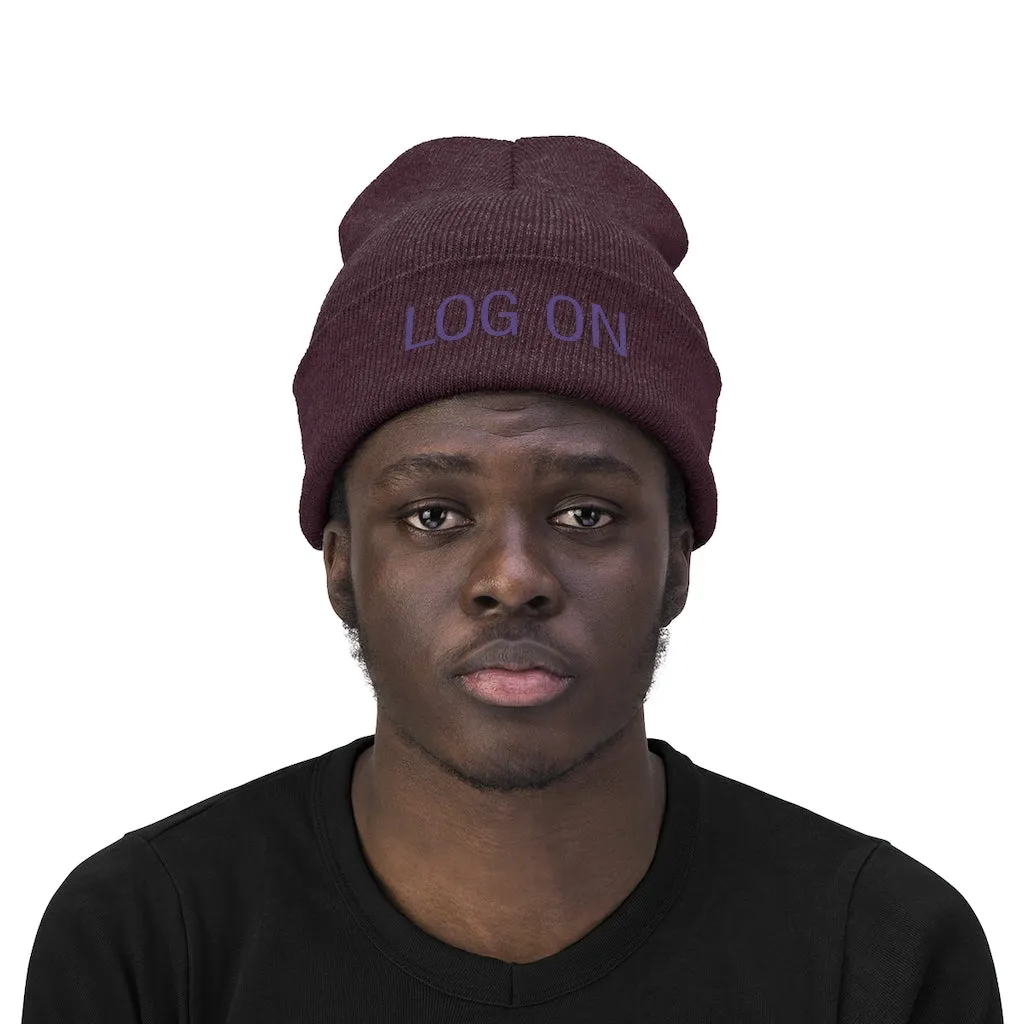 "Log On" Purple Letters Knit Beanie #VezzyWorld 