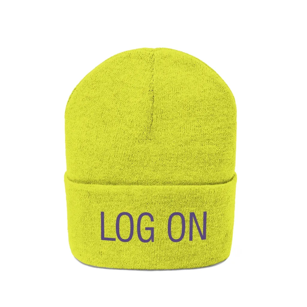 "Log On" Purple Letters Knit Beanie #VezzyWorld 