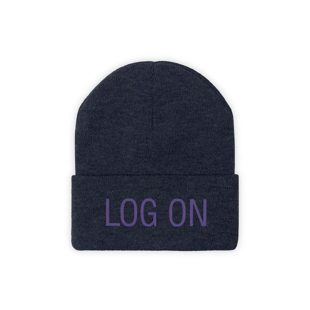 "Log On" Purple Letters Knit Beanie #VezzyWorld 
