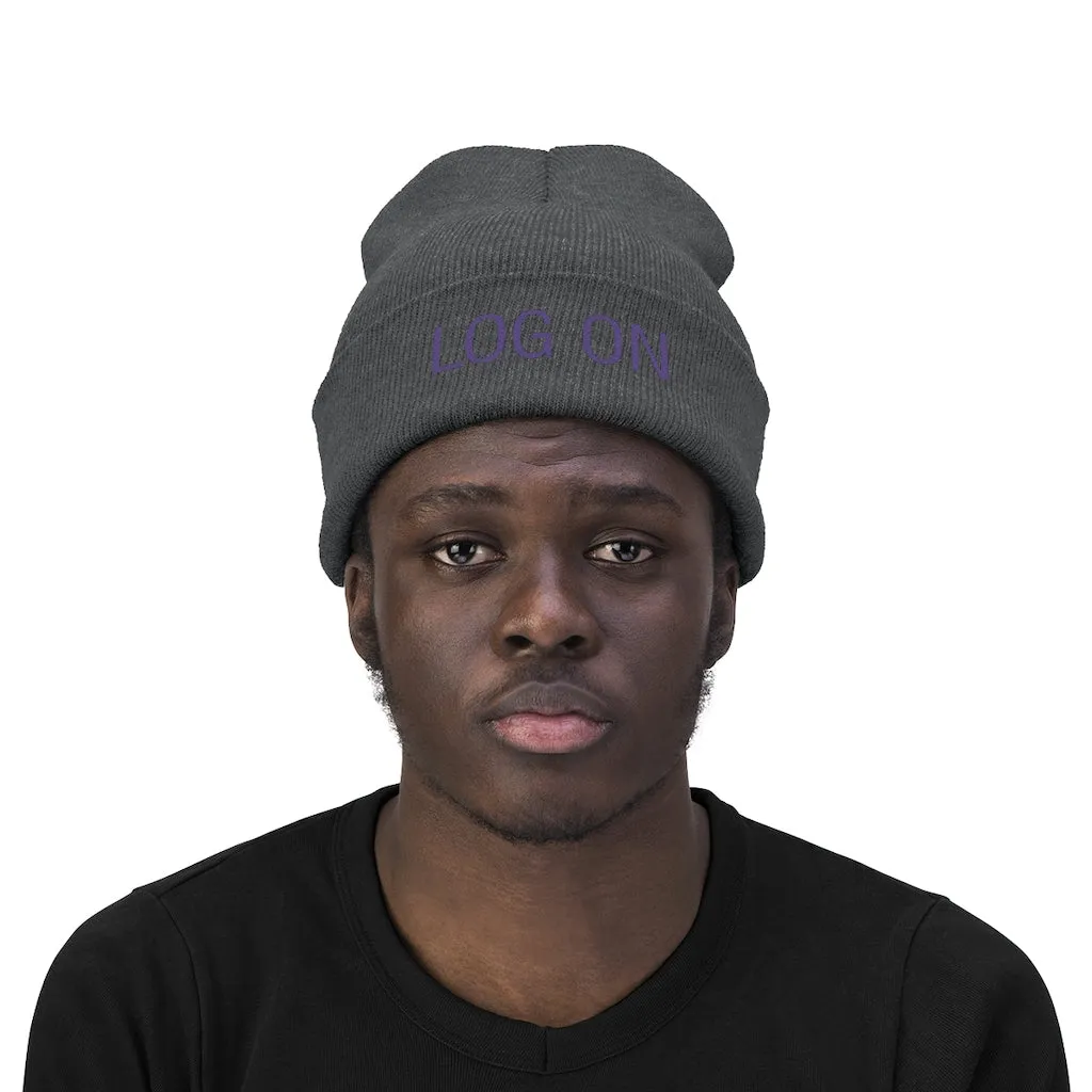 "Log On" Purple Letters Knit Beanie #VezzyWorld 