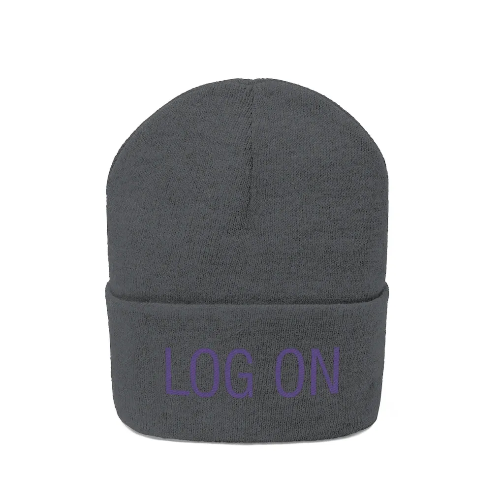"Log On" Purple Letters Knit Beanie #VezzyWorld 