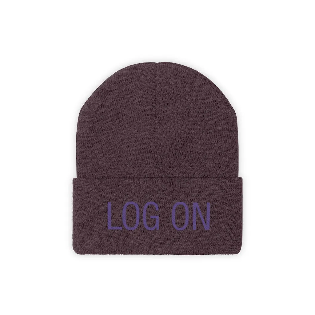 "Log On" Purple Letters Knit Beanie #VezzyWorld 