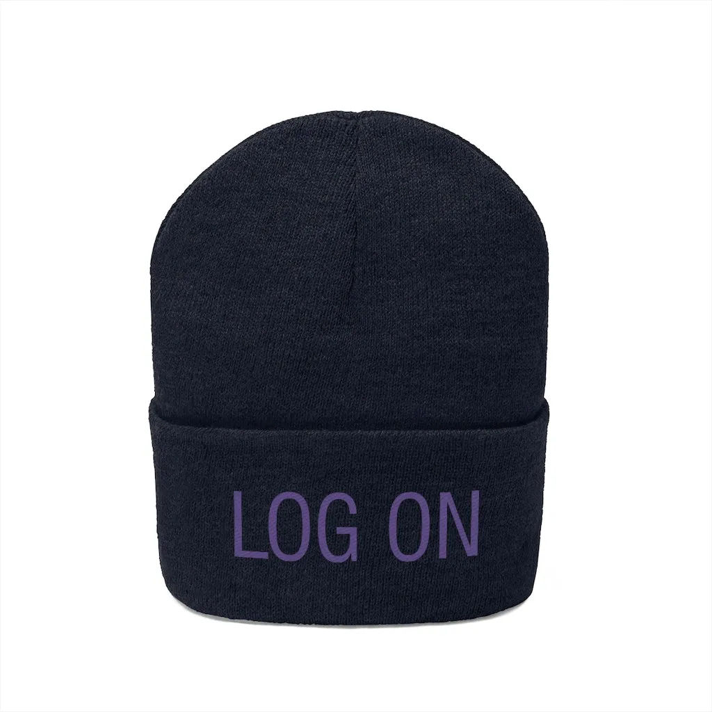 "Log On" Purple Letters Knit Beanie #VezzyWorld 