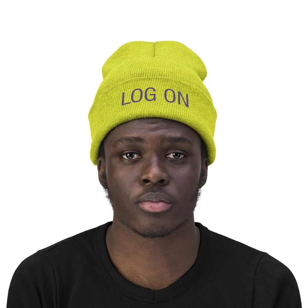 "Log On" Purple Letters Knit Beanie #VezzyWorld 