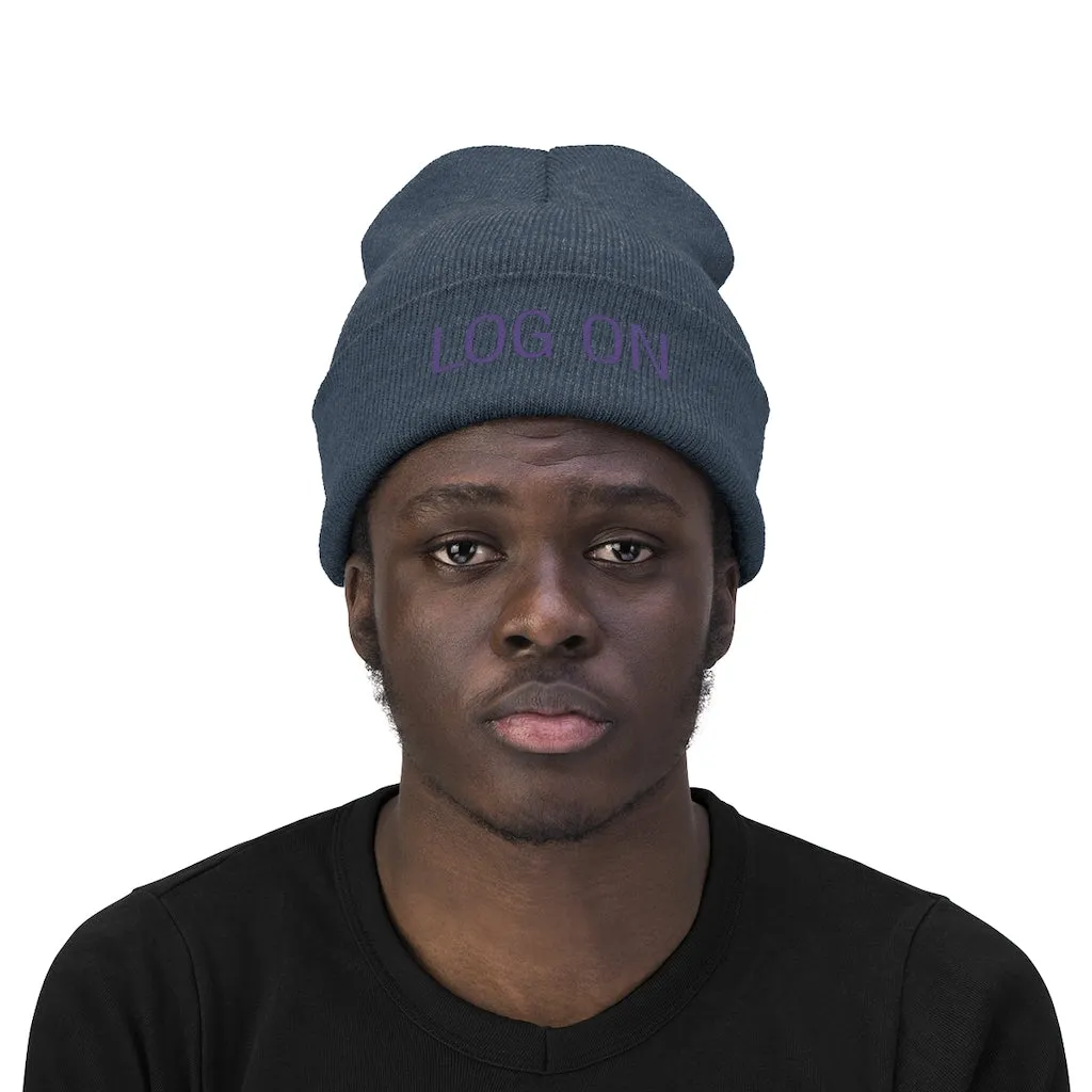 "Log On" Purple Letters Knit Beanie #VezzyWorld 
